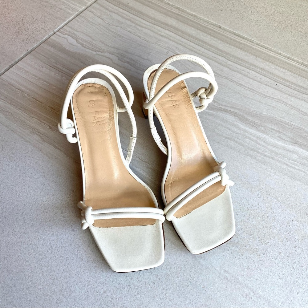 BY FAR Charlie White Pearl Shine Leather Sandals